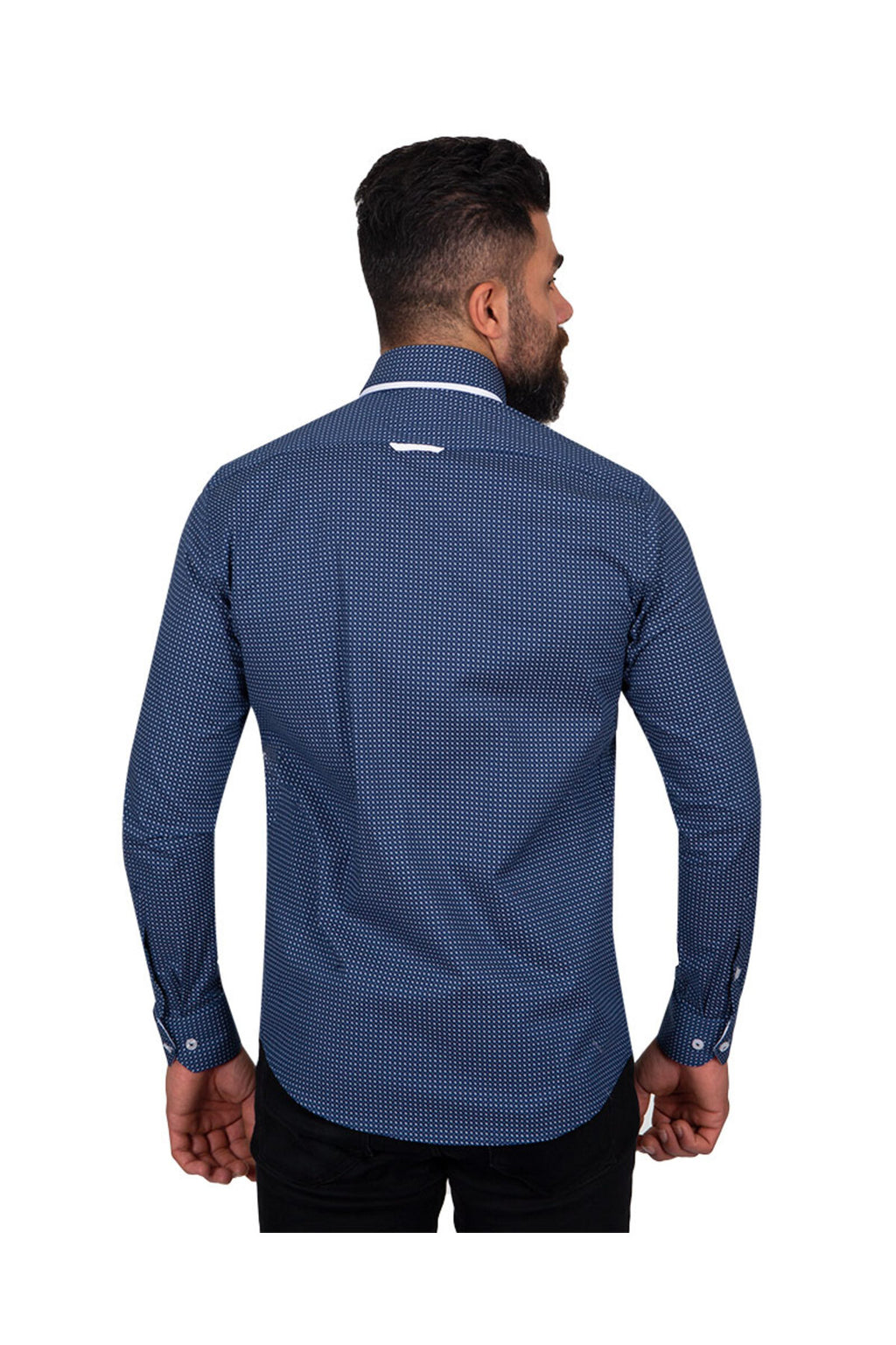 Lacıvert Tasarım Detaylı Slim Fit Erkek Gömlek