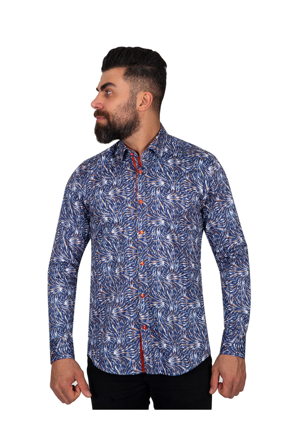 Slim Fit - Kırmızı Detaylı Mikro Desenli %100 Pamuk Gömlek