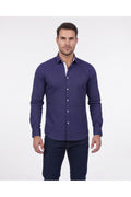 Erkek Lacivert %100 Pamuk Slim Fit Desenli Uzun Kollu Gömlek