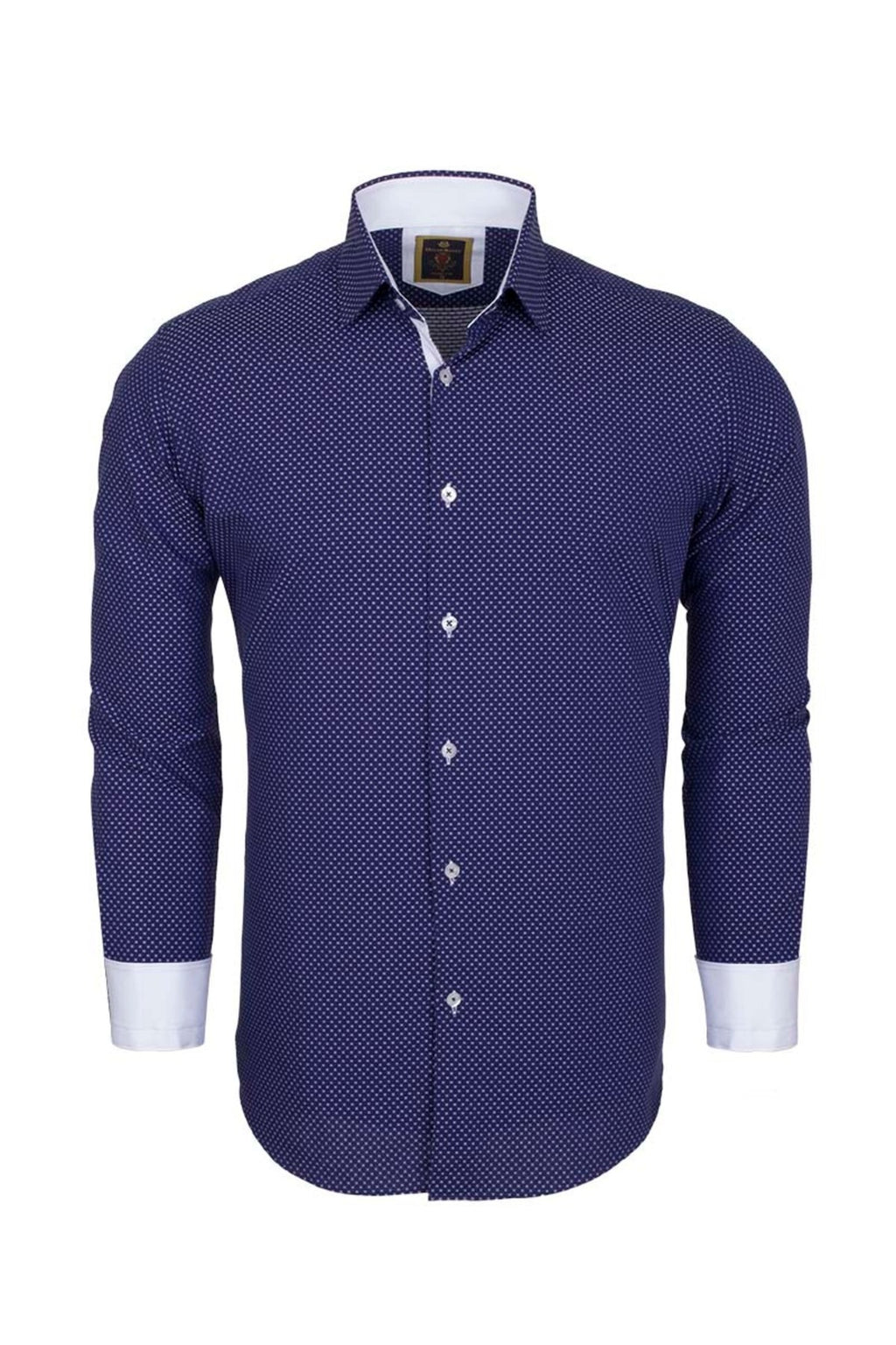 Erkek Lacivert %100 Pamuk Slim Fit Desenli Uzun Kollu Gömlek
