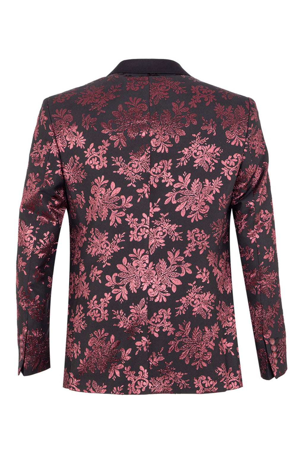 Bordo Siyah Jakarlı Slim Fit Erkek Ceket - Çift Düğmeli & Papyonlu