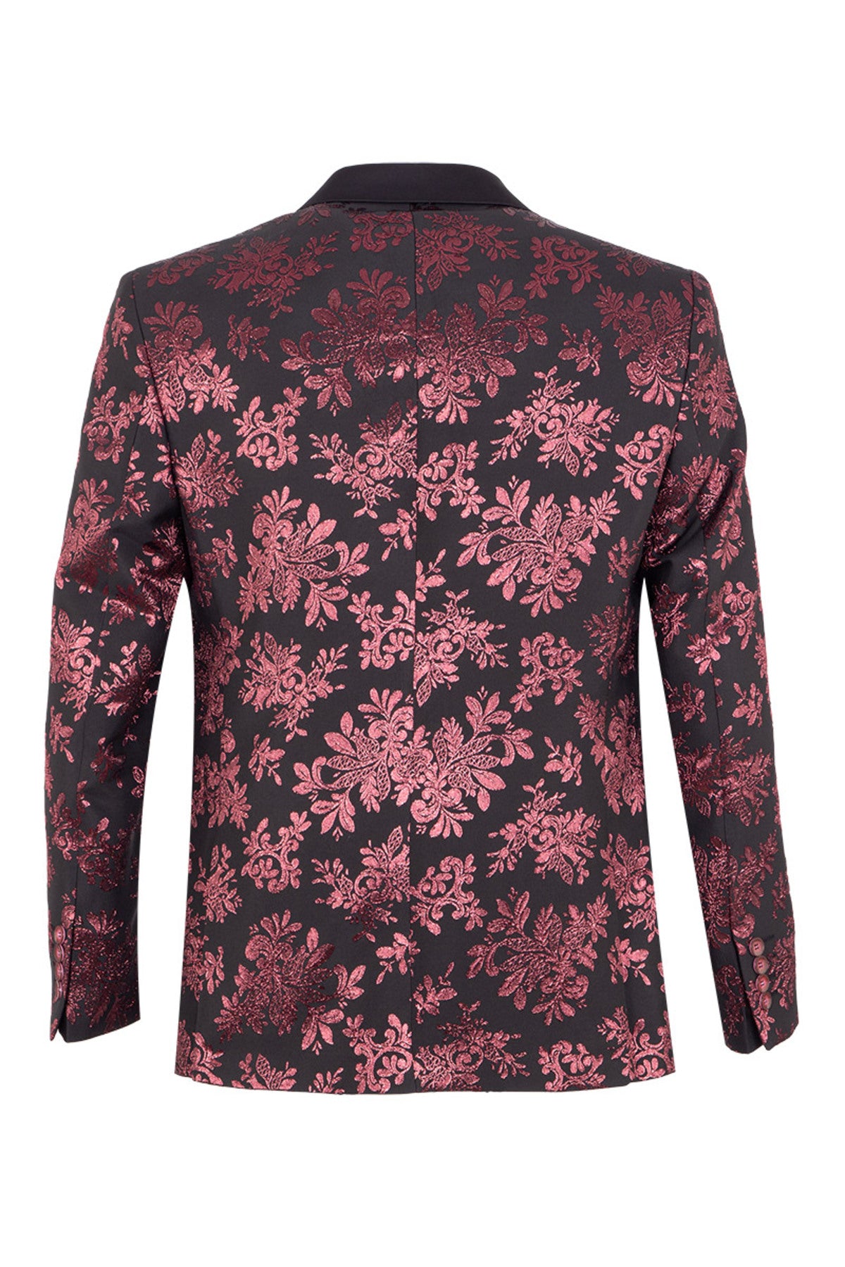 Bordo Siyah Jakarlı Slim Fit Erkek Ceket - Çift Düğmeli & Papyonlu