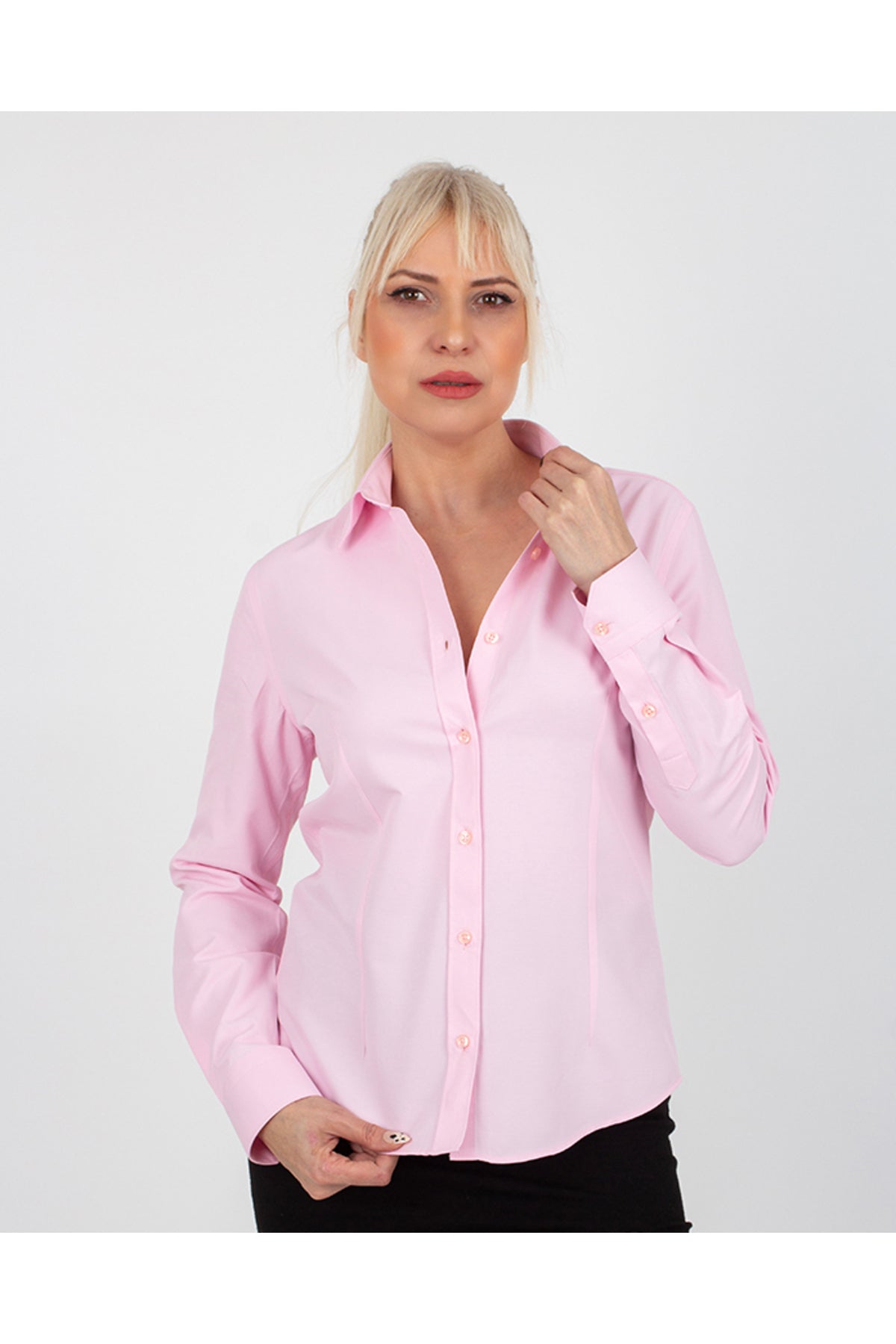 Soft Dokulu Kolay Ütülenen Premium Polikoton Pembe Kadın Gömlek