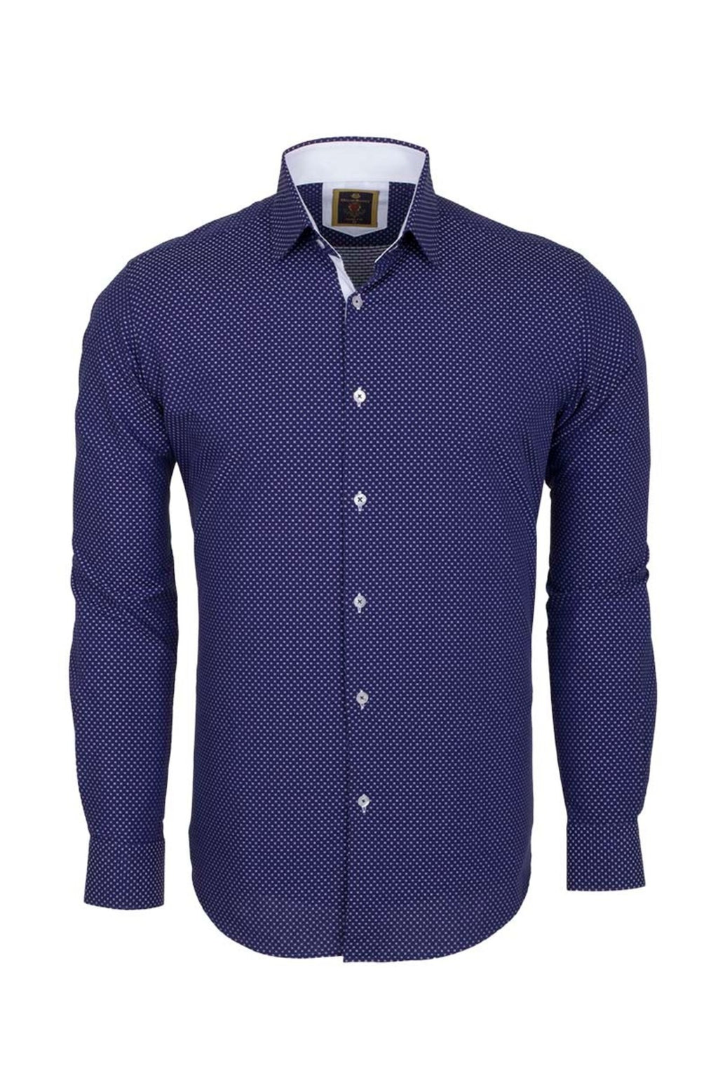 Erkek Lacivert %100 Pamuk Slim Fit Desenli Uzun Kollu Gömlek