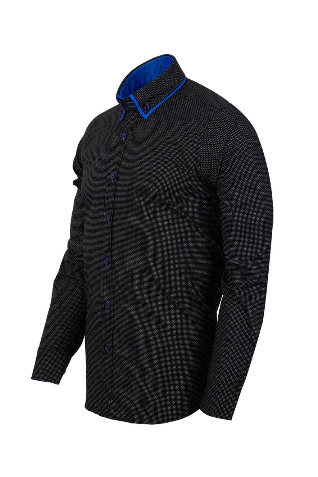 Modern Fit Çift Yaka Tasarımlı Siyah Mikro Desenli Gömlek