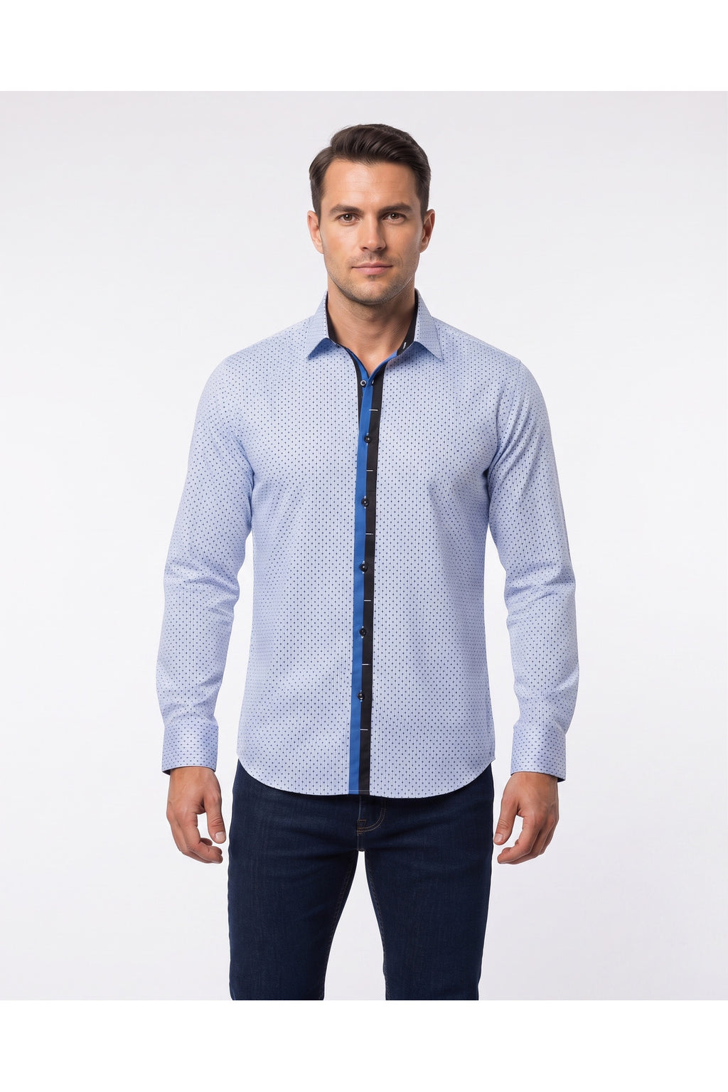 Slim Fit Mavi Detaylı İnce Çizgili Pamuklu Erkek Gömlek