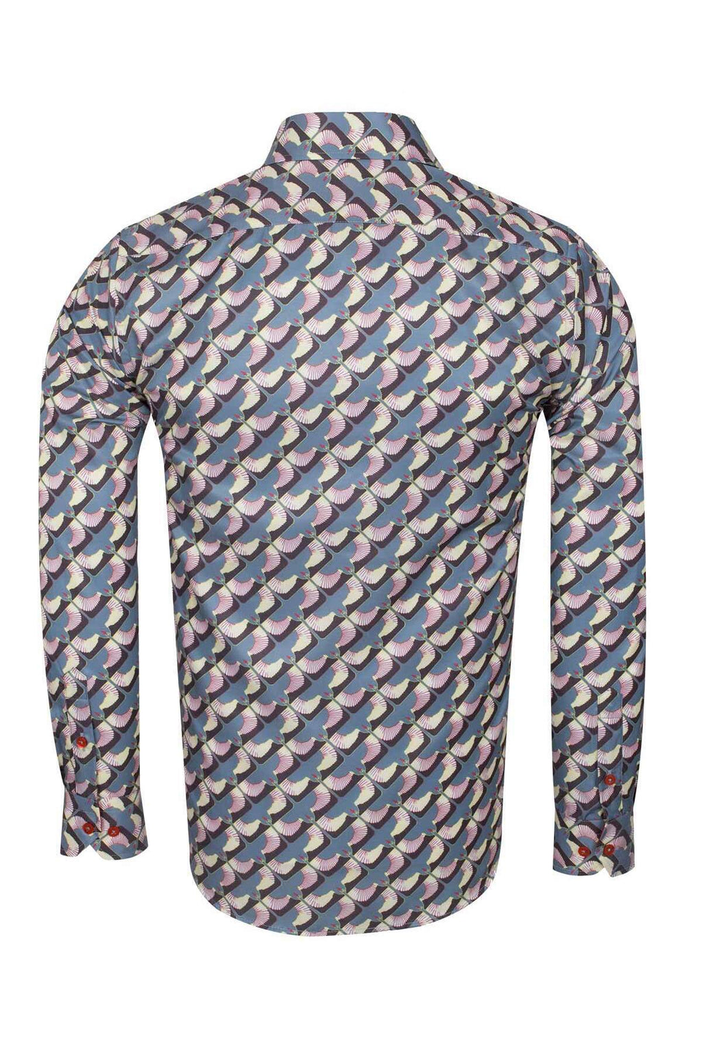 Tasarım Erkek Slim Fit İtalyan Yaka Turna Kuşu Desenli Pamuklu Gömlek