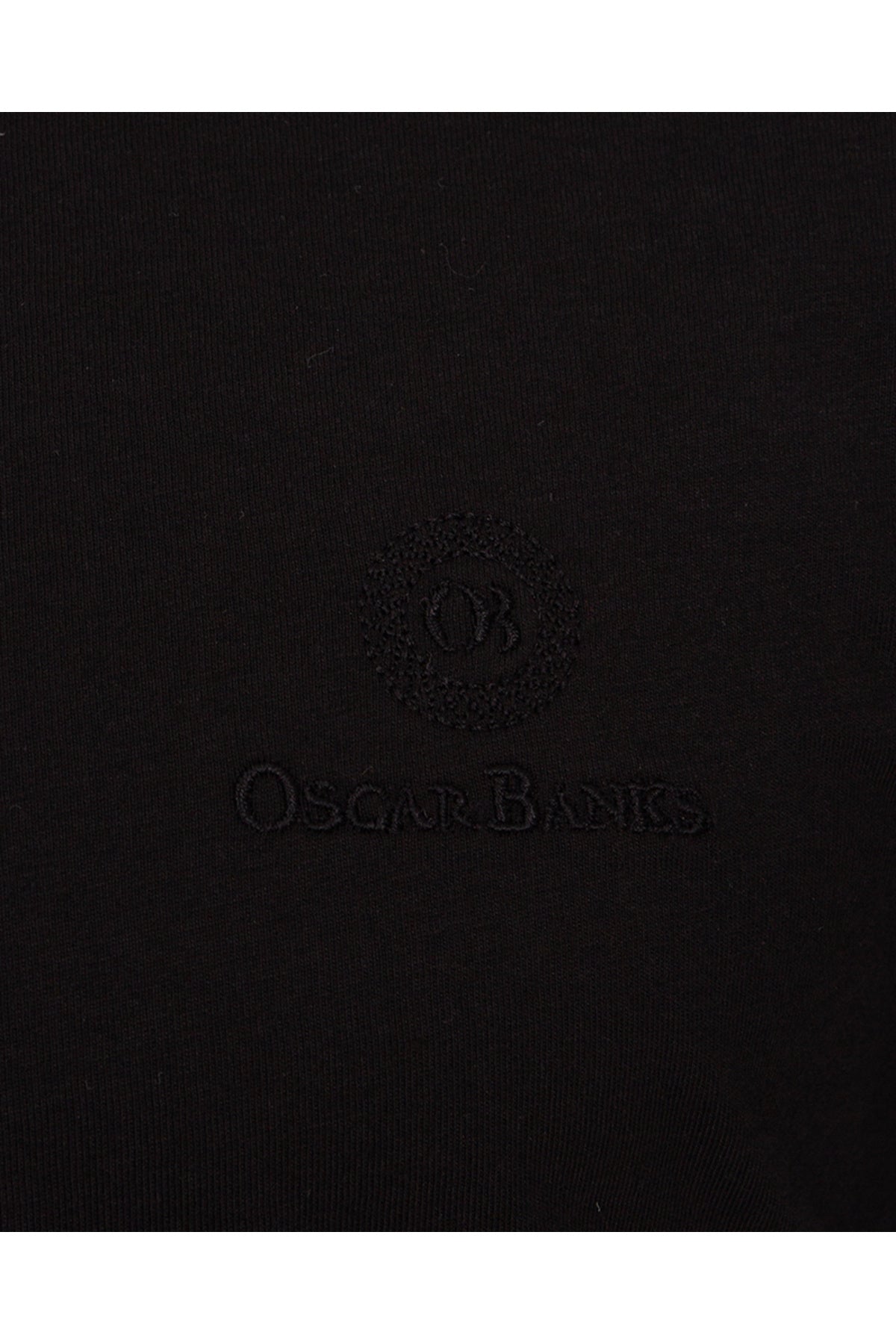 Oscar Banks Siyah %100 Pamuk Bisiklet Yaka Kısa Kollu Nakışlı Basic Tişört