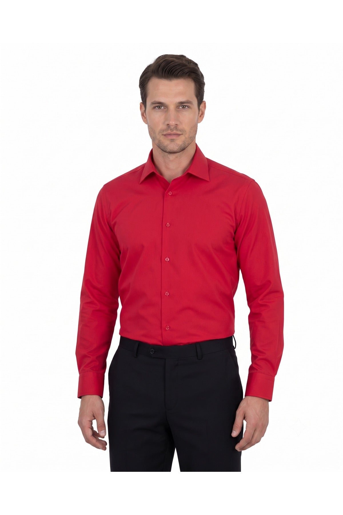 %80 Pamuklu Canlı Kırmızı Regular Fit Erkek Gömlek
