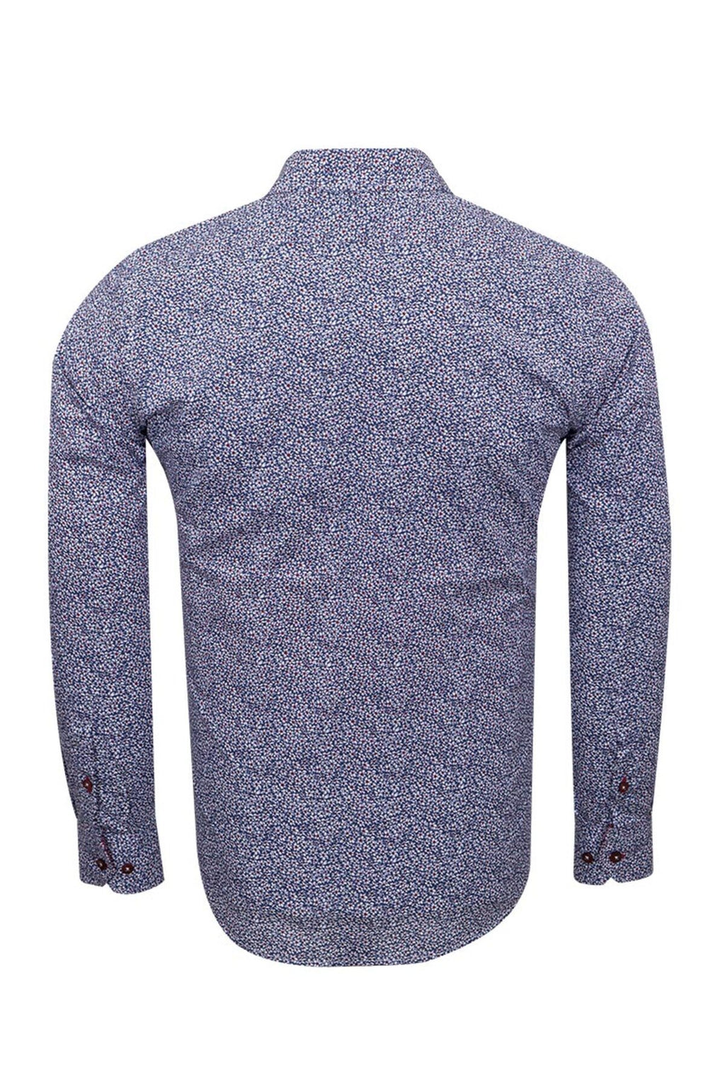 Slim Fit Kırmızı Kontrast Detaylı Mikro Çiçekli Likralı Pamuk Gömlek