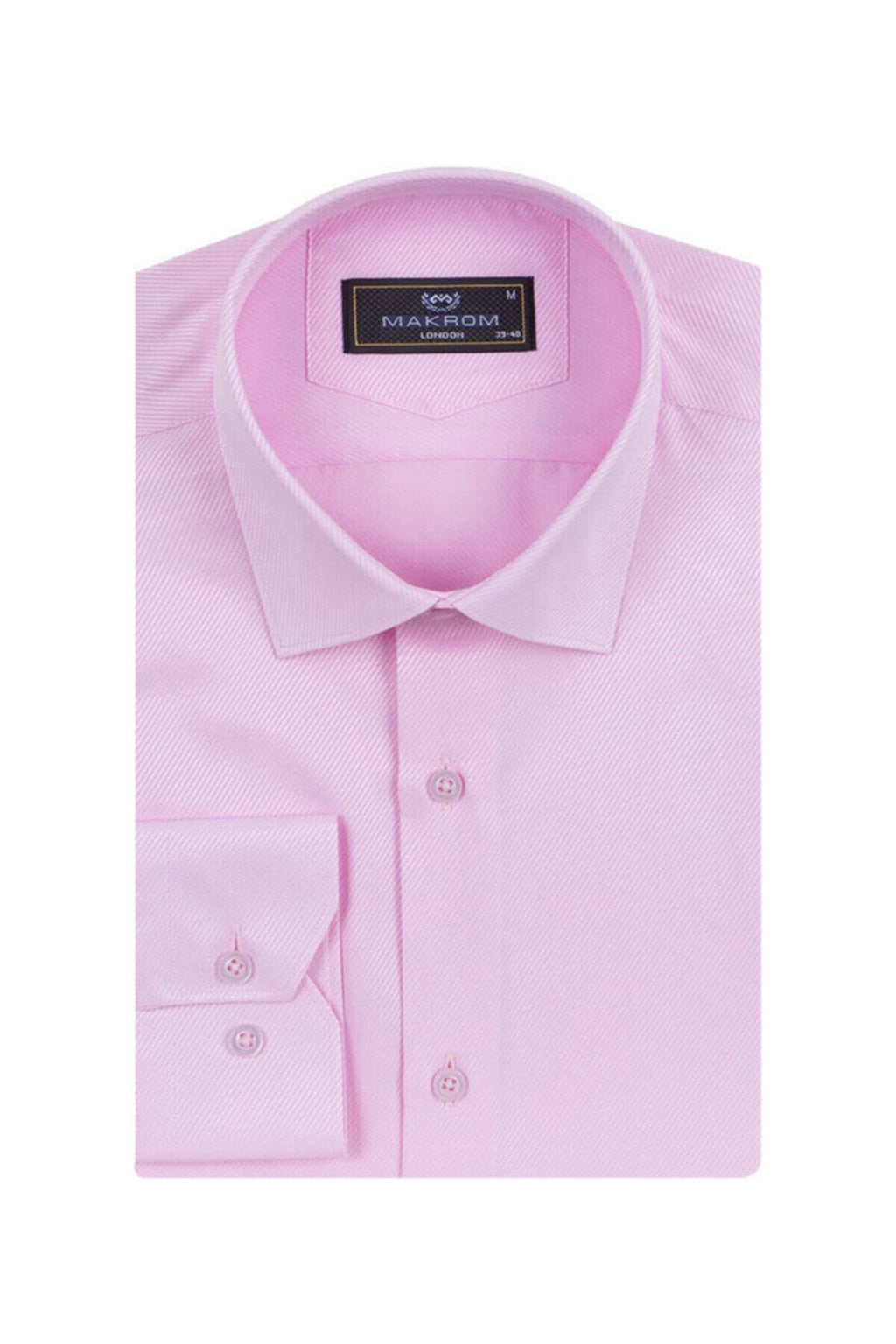 Erkek Pembe Pamuklu Diagonel Kumaş Verev Çizgili Slim ve Regular Fit Uzun Kollu Gömlek