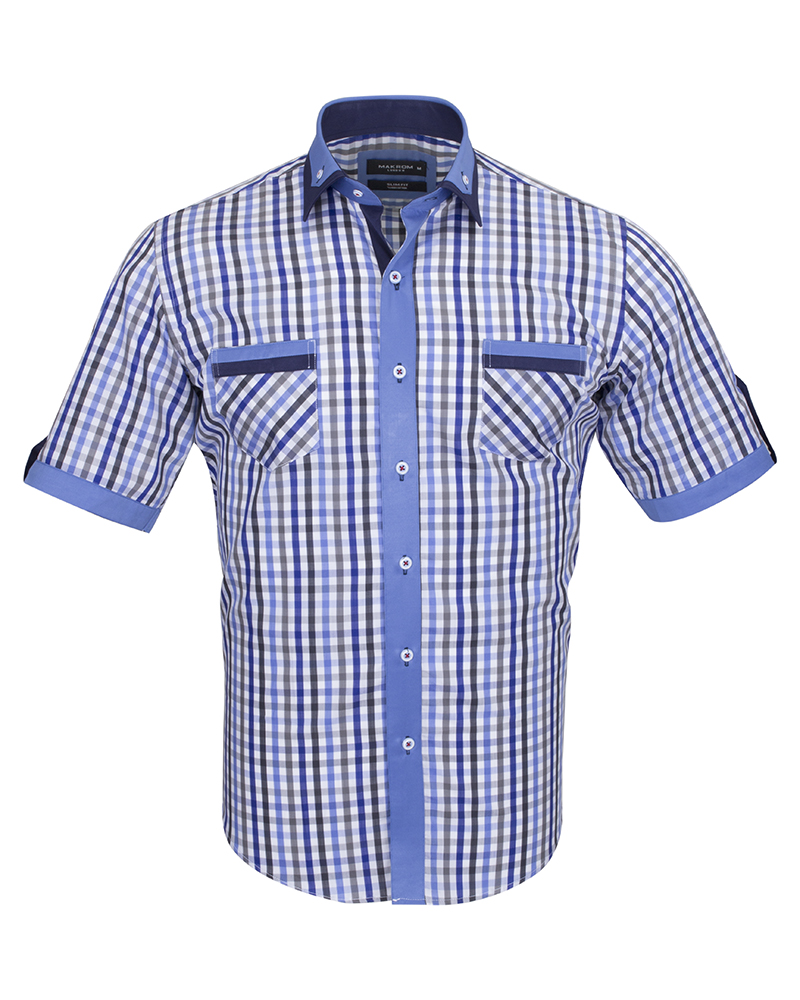 Luxury Short Sleeved Check Shirt With Chest Pocket SS 6042 | Makrom