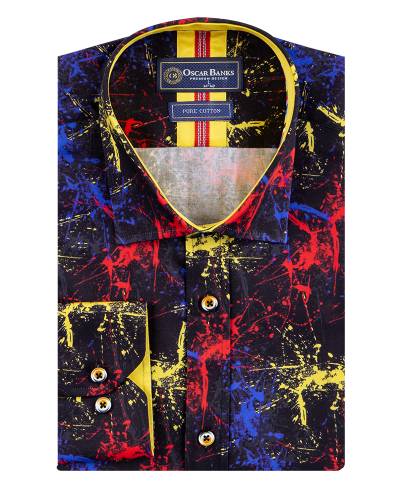 Oscar Banks - Printed Long Sleeved Mens Shirt SL 7877